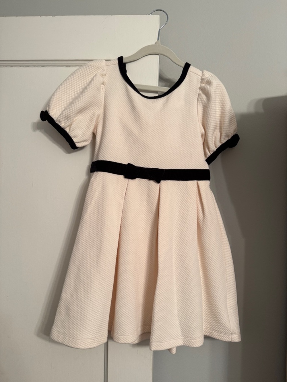 Janie and Jack Cream Dress with Black Trim and Waist Bow